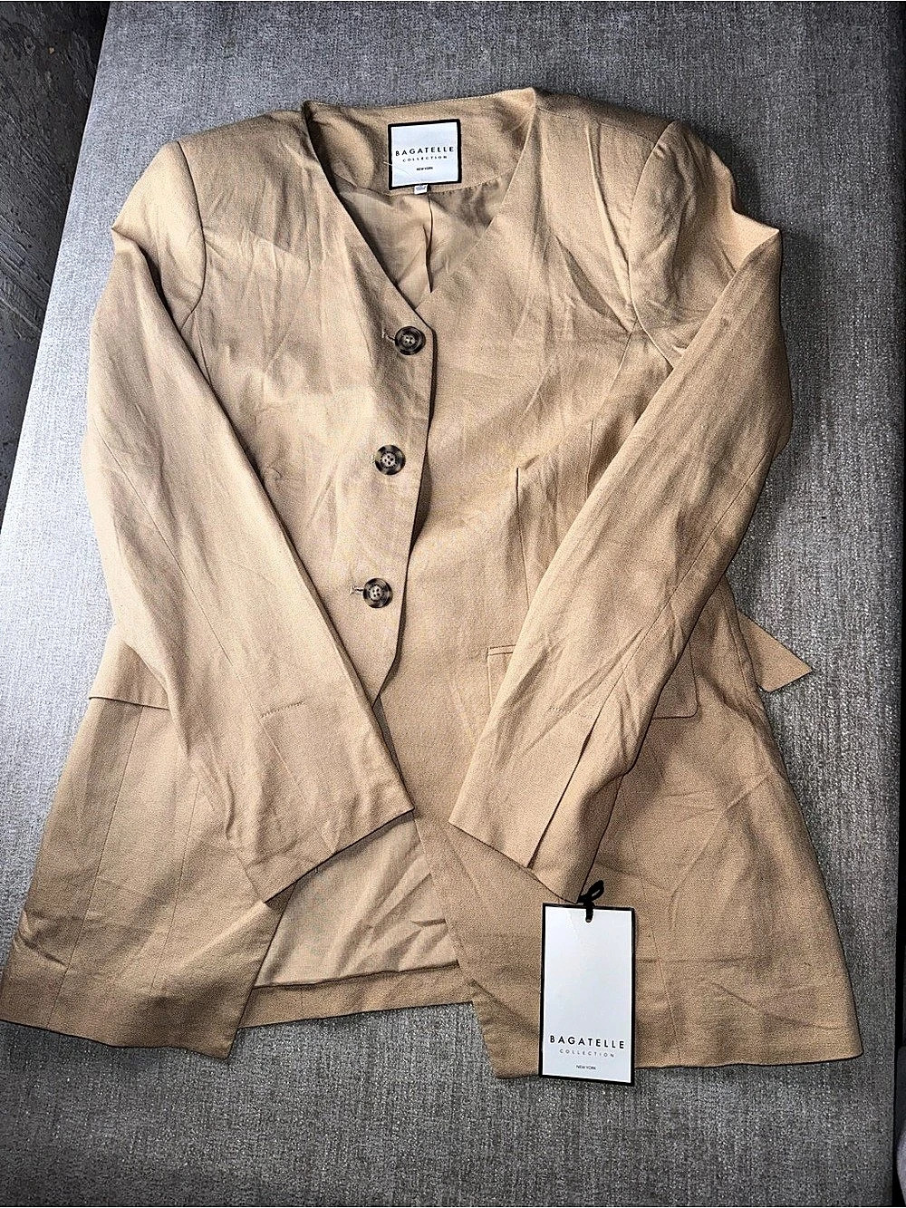 Bagatelle Collection Tan Linen Blend Longline Blazer – Size M – NWT